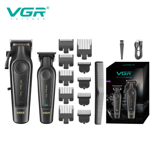 VGR Electric Hair Clipper 2-piece Set Men's Oil Head Carving Electric Push Leather Metal Body Powerful Power Machine V-197&995 Peaceful Pleasures Health and Wellness USB