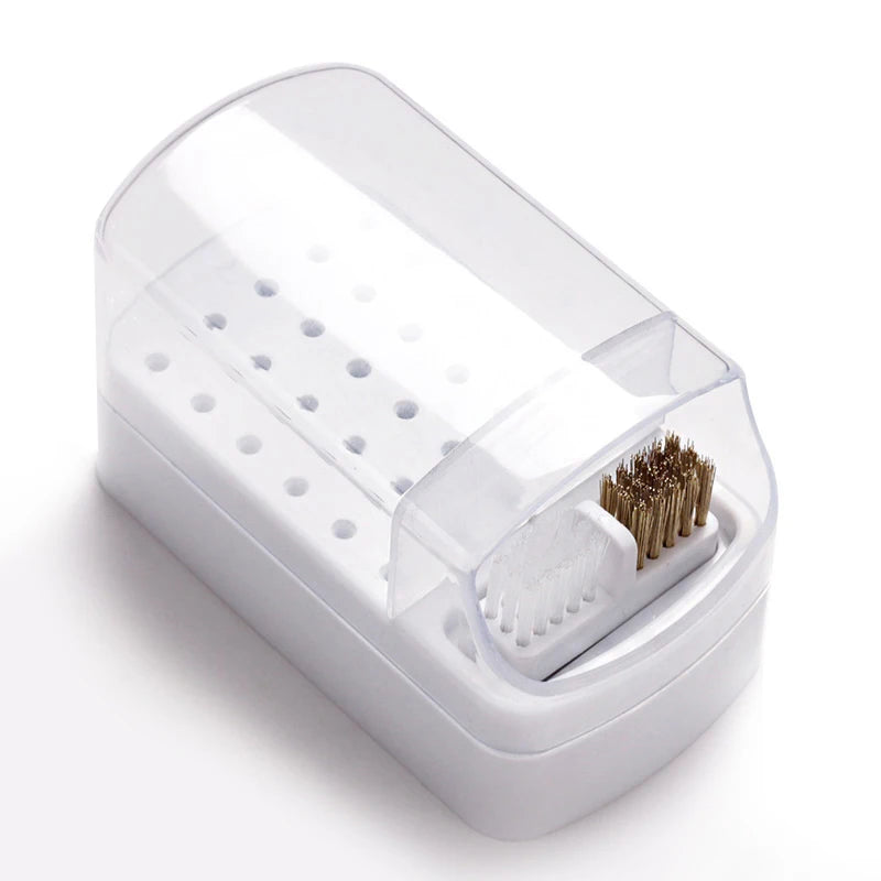 White 30 Holes Nail Drill Bits Holder Clear Dust Proof Drill Bit Case for Acrylic Nail Drill Bits Storage Nail Tools With Brush Peaceful Pleasures Health and Wellness