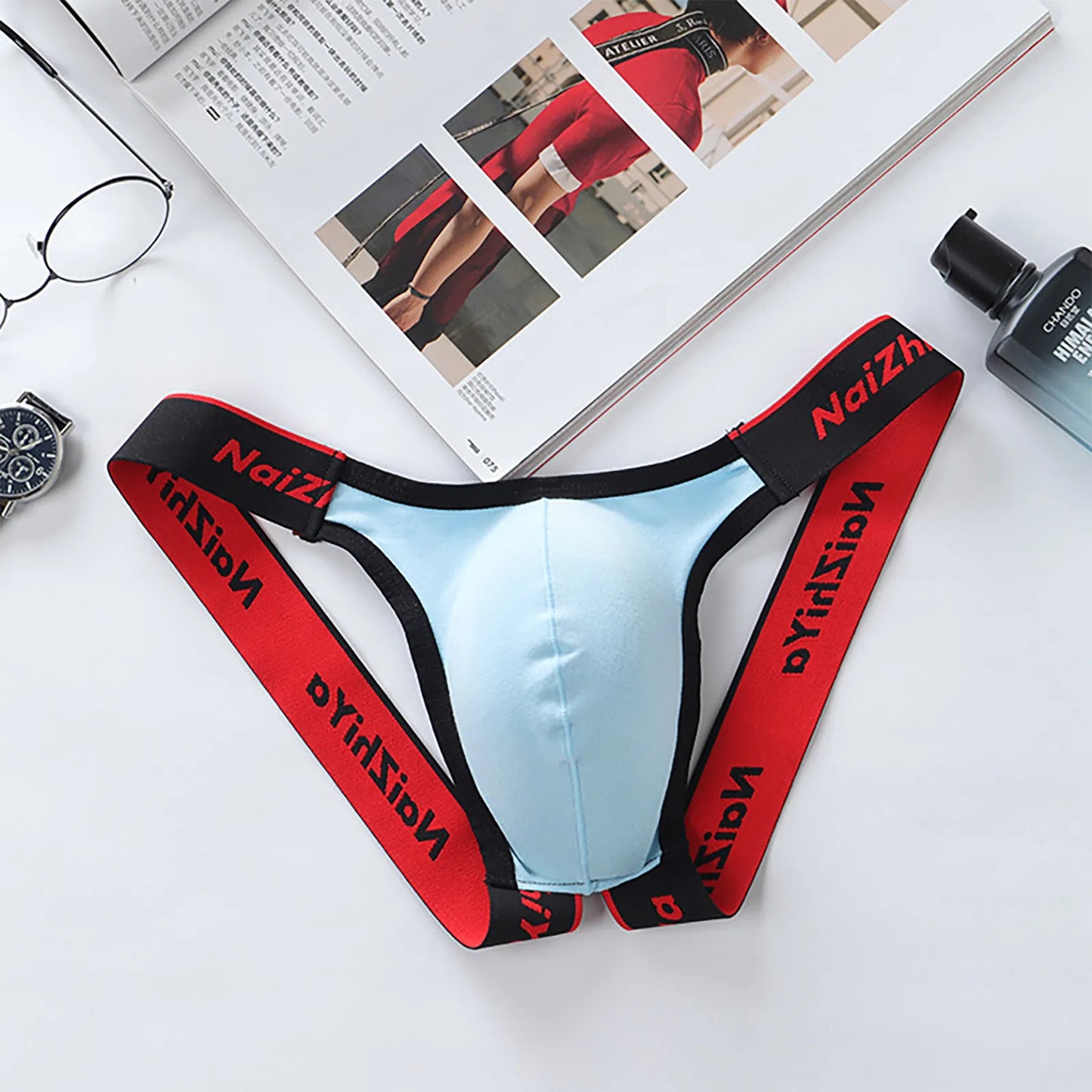 Men Sexy Gay Thongs Polyester Cueca Hombre Jockstrap Men Erotic Open Back Underwear Mens Erotic Low Waist Thong T Shape G String Peaceful Pleasures Health and Wellness Light Blue M