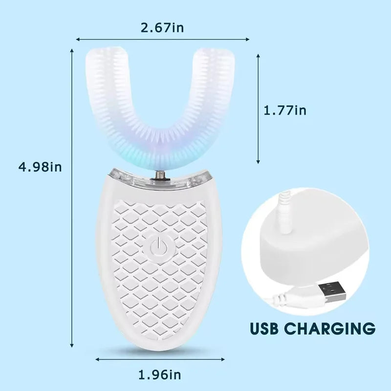 Electric Toothbrush Adults U Shaped Toothbrushes for Teeth Whitening 360° Mouth Cleansing Hands Free Gums Protection Waterproof Peaceful Pleasures Health and Wellness