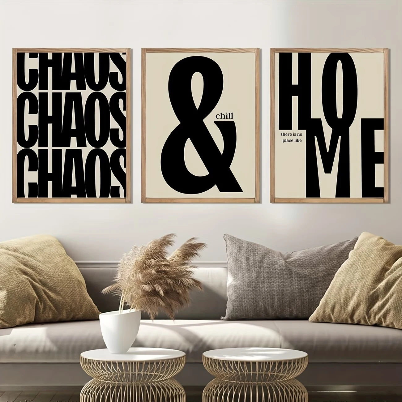3-Piece Black & Beige Quote Canvas Wall Art | Modern Home Decor