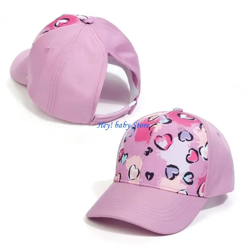 Girls Ponytail Hole Baseball Cap | Breathable Kids Sun Hat