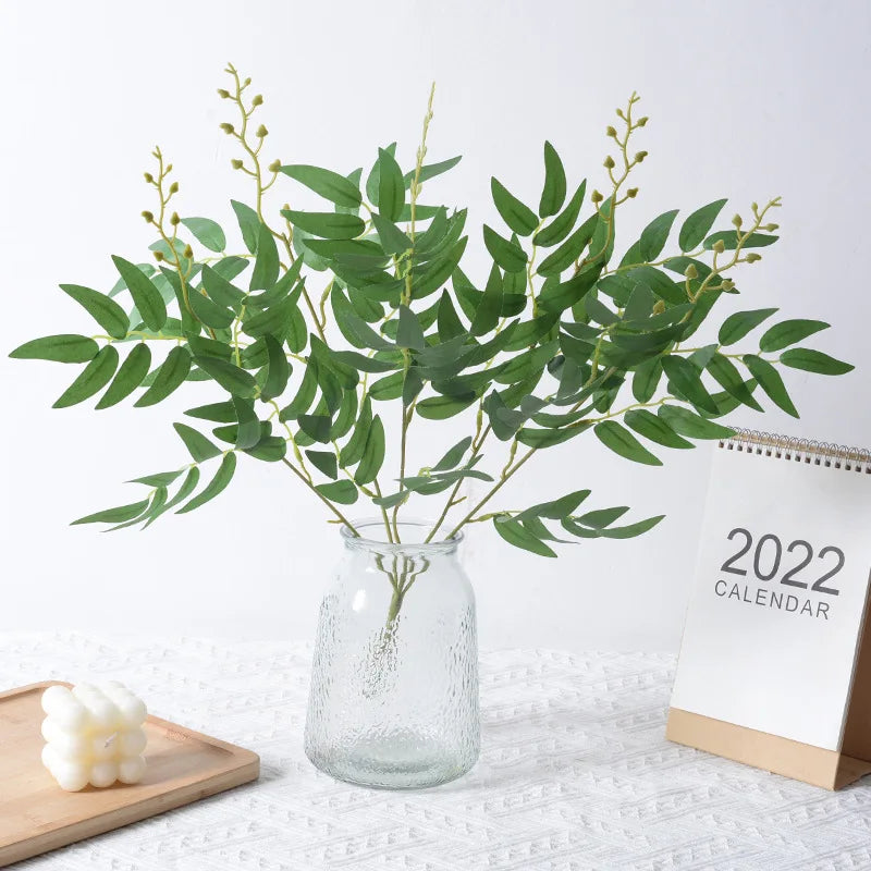 Silk Artificial Willow Bouquet | Fake Green Leaves for Home & Wedding
