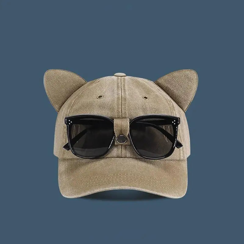 Embroidered Cat Ear Baseball Cap – UV Protection Sunhat