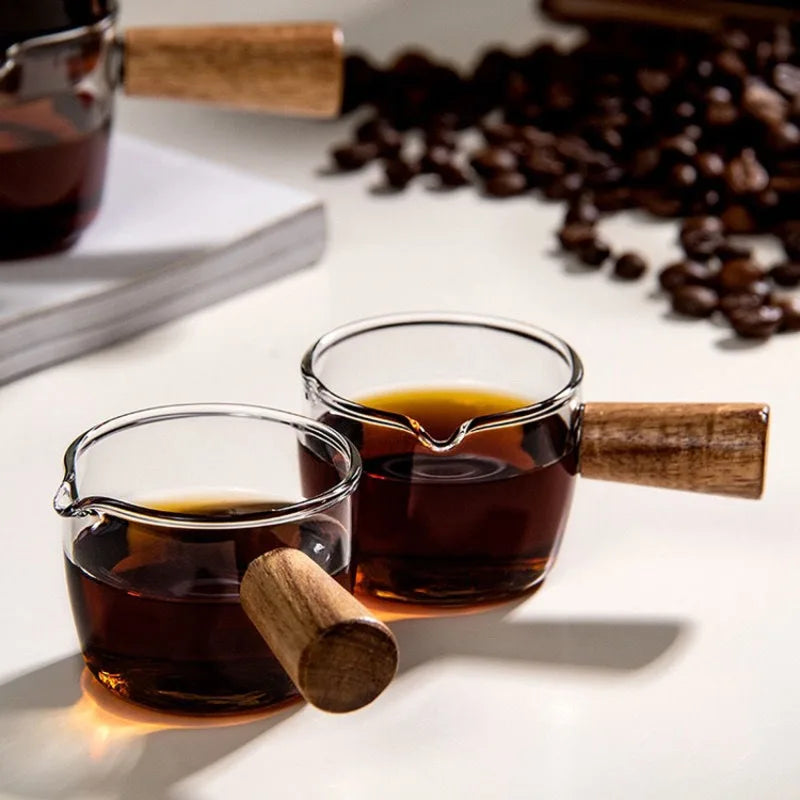 Hot Wooden Handle Hand-brew Coffee Machine Single/double-mouth Glass Coffee Measuring Cup Precise Scale, Reusable Peaceful Pleasures Health and Wellness