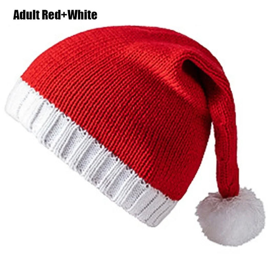 New Christmas Knitted Hat for Adults and Children,Warm Crochet Hat for Santa Claus,Merry Christmas and Happy New Year Peaceful Pleasures Health and Wellness Adult Red White 36x22cm