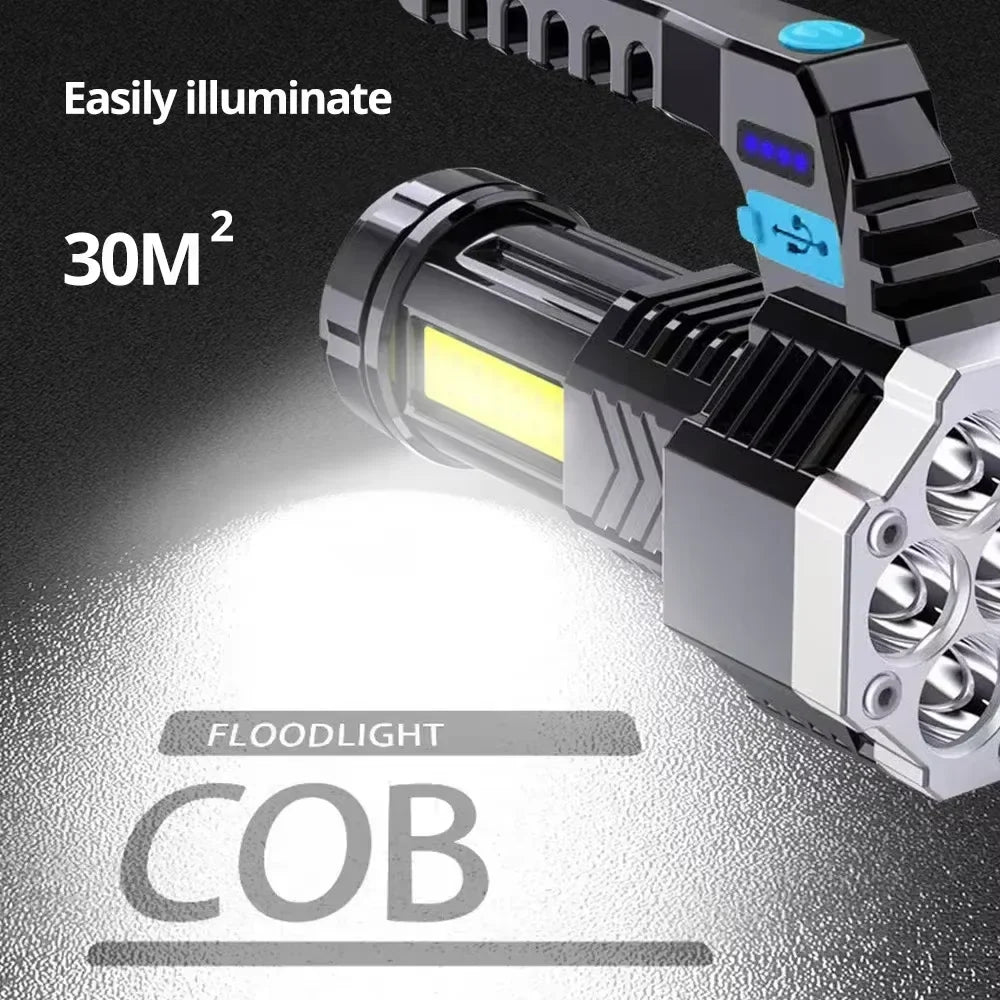 7 LED Rechargeable Camping Flashlight | COB Side Light & Solar