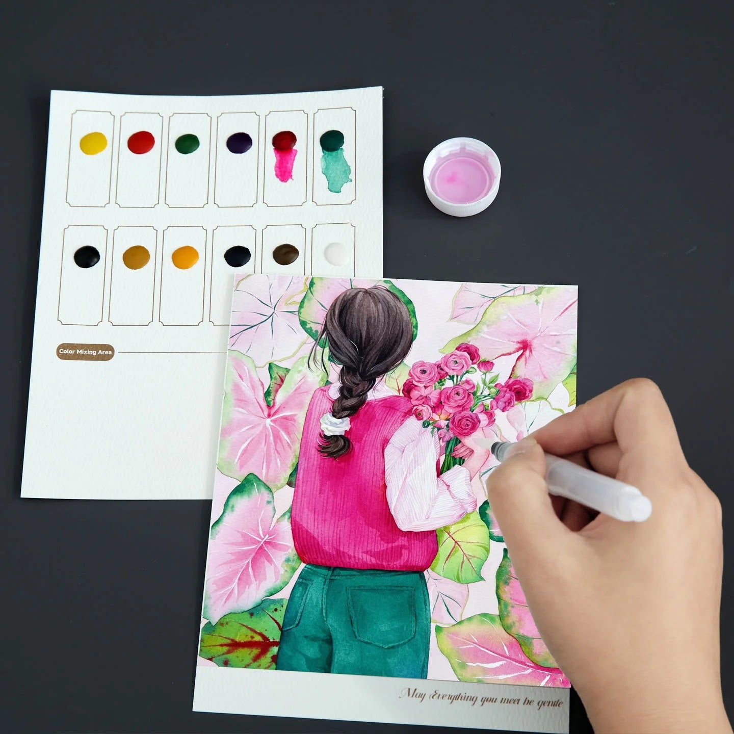 Foldable Watercolor Coloring Book 12 Paints DIY Stress Relief Art Pad
