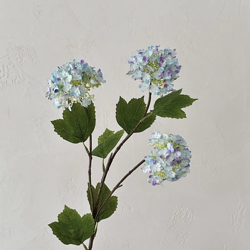 3-Head White Artificial Hydrangea Branch | Faux Floral Decor