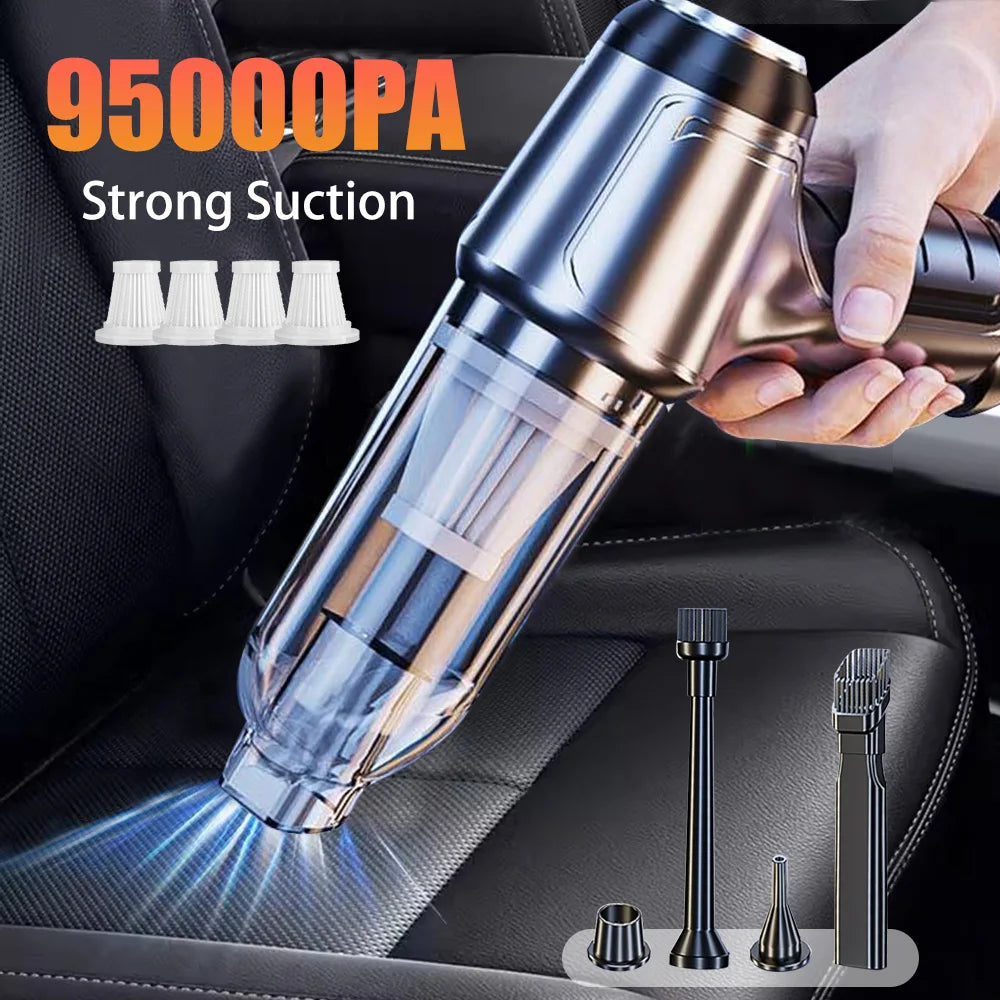 Car Vacuum Cleaner Wireless 95000PA Strong Suction Vacuum Cleaner Portable Handheld Vacuum Cleaner Blower 2in1 for Car Home Peaceful Pleasures Health and Wellness