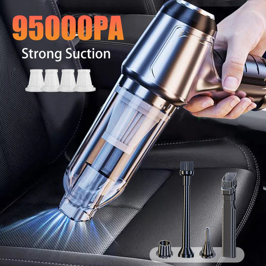 Car Vacuum Cleaner Wireless 95000PA Strong Suction Vacuum Cleaner Portable Handheld Vacuum Cleaner Blower 2in1 for Car Home Peaceful Pleasures Health and Wellness