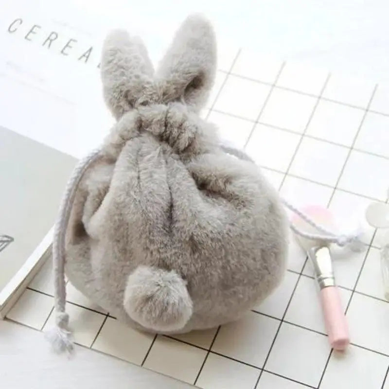 Cute Bunny Ear Drawstring Bag – Kawaii Plush Cosmetic Pouch