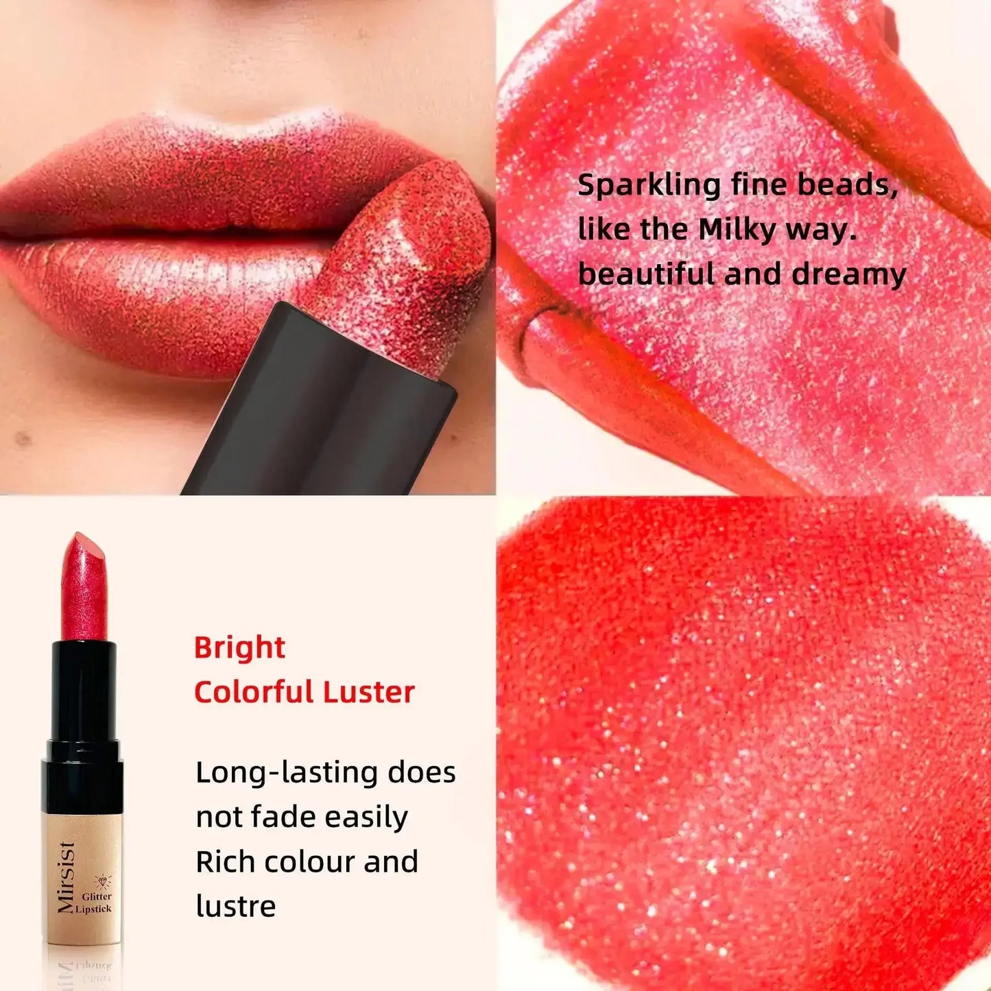 Mirsist Diamond Lip Gloss – Glitter Metallic Shine, 6 Colors