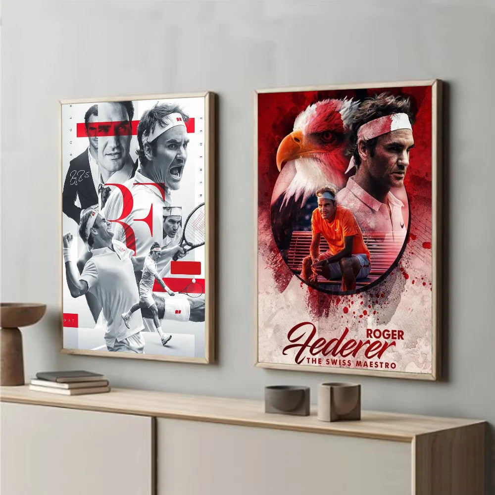 Roger Federer HD Wall Poster – Waterproof PVC Sticky Decor Sports Wall Poster Peaceful Pleasures Health and Wellness