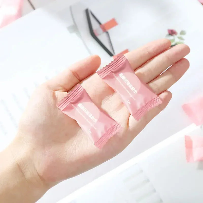 2packs Portable Travel Non-woven Moistened Tissues 50pcs Disposable Compressed Face Towel Outdoor Water Wet Wipe Candy Towels Peaceful Pleasures Health and Wellness