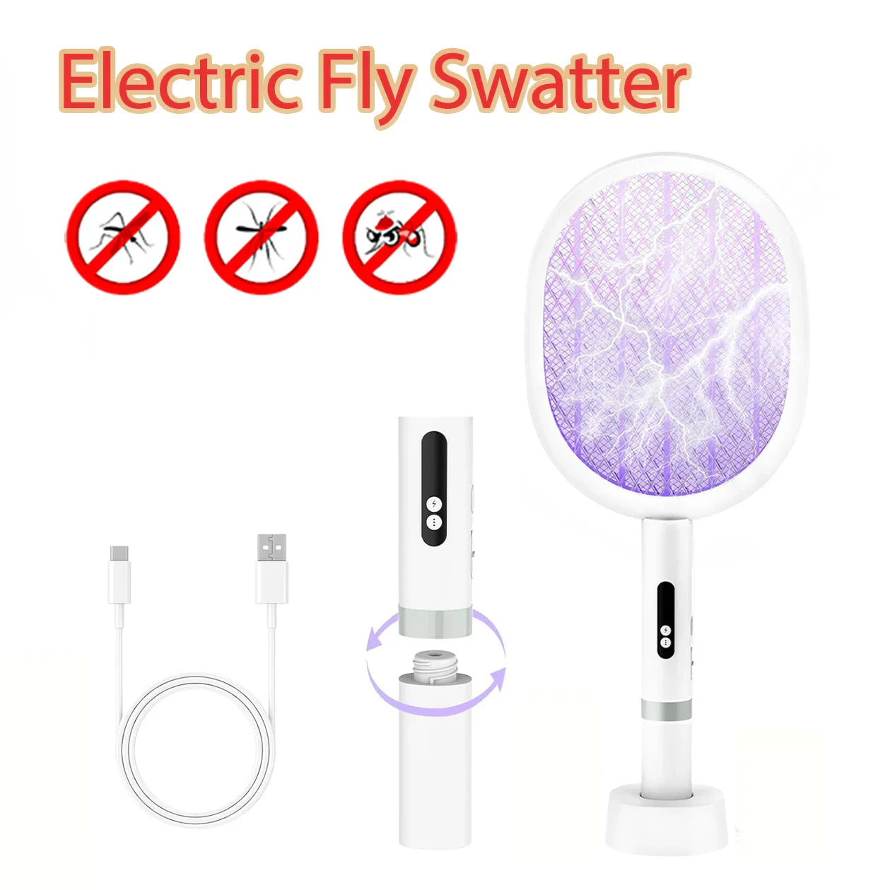 4000V Electric Fly Swatter – Foldable USB Rechargeable Bug Zapper