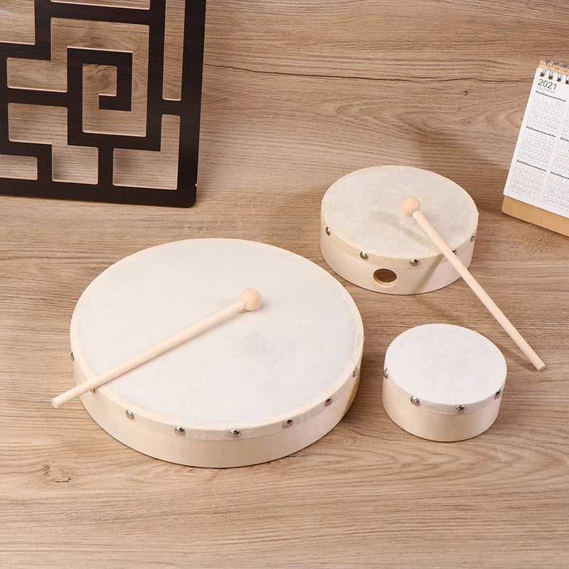 Wood Frame Hand Drum with Drumstick – Kids Percussion Toy