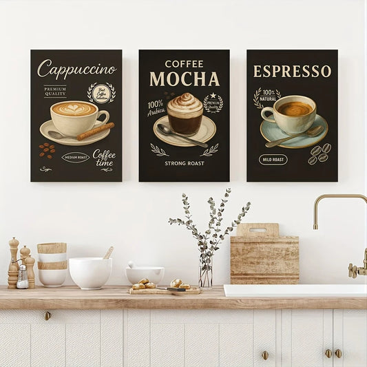 Coffee Canvas Wall Art | Cappuccino Mocha Espresso Print Canvas Wall Art Peaceful Pleasures Health and Wellness G5077-3pcs 50x70cm Unframed