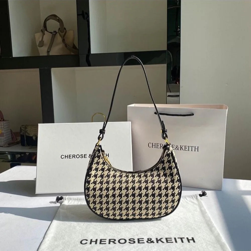 High-quality Fashion Women's Shoulder Bag Handbag with Large Capacity Houndstooth Trendy Design Casual and Versatile Waterproof Peaceful Pleasures Health and Wellness