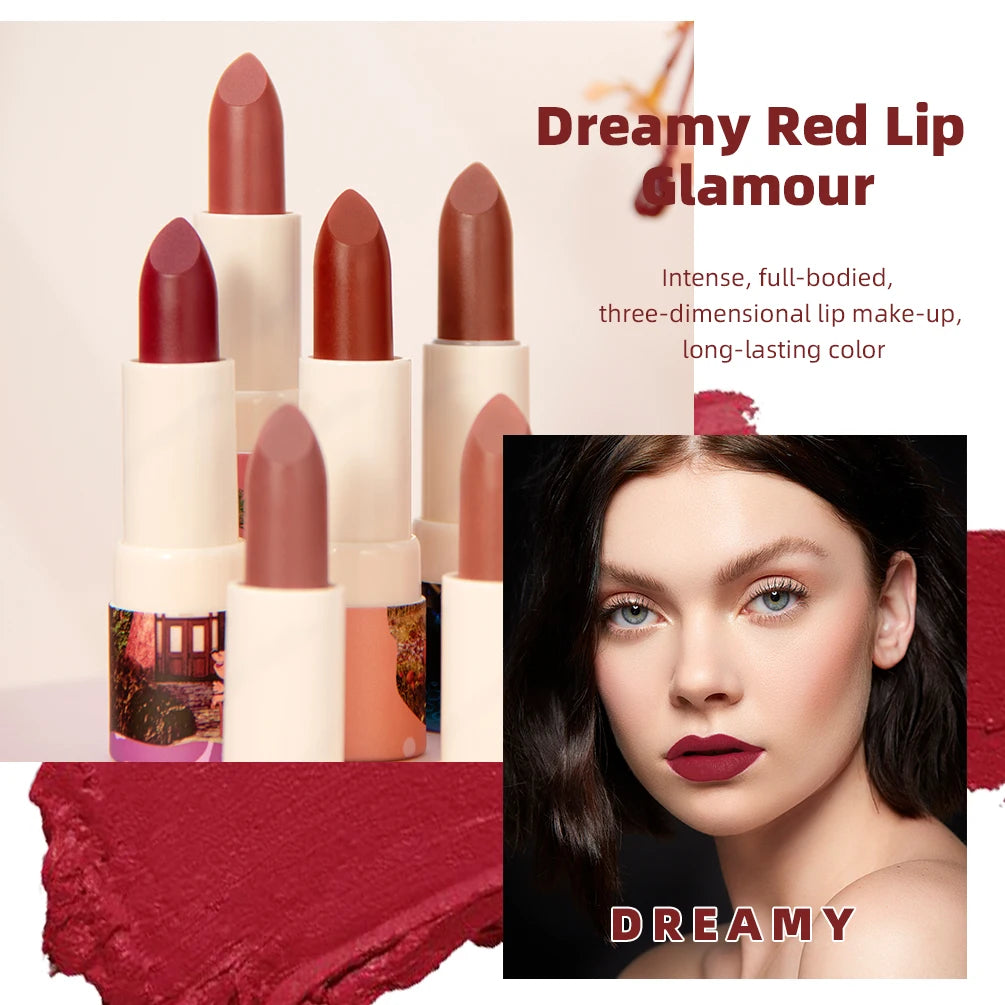QIBEST Fantasy 6 colors Mushroom Lipstick Makeup Long Lasting Velve Red Sexy Lip Tint Moisture Nude Lip Gloss Women Cosmetics Peaceful Pleasures Health and Wellness