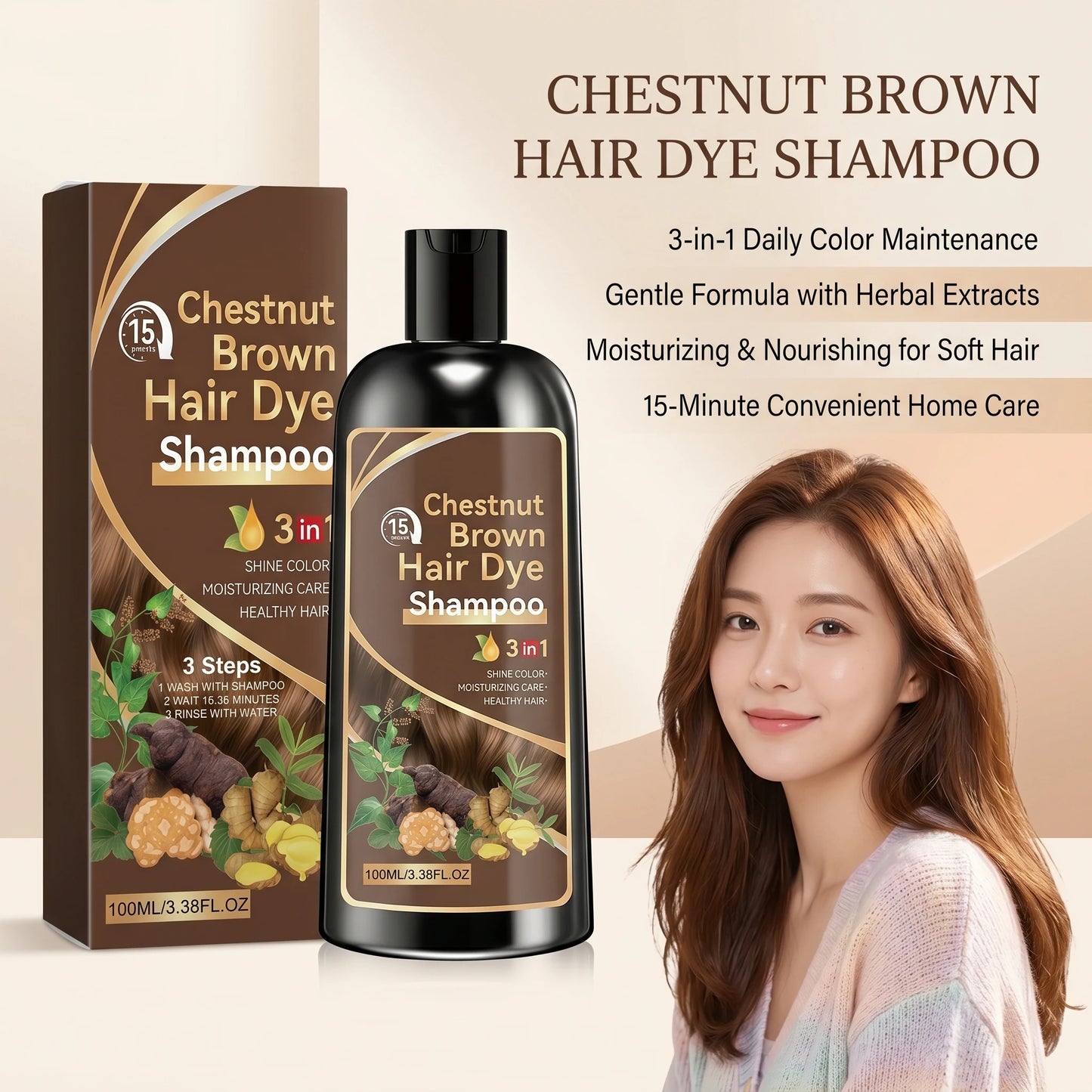 Natural Plant-Based Hair Coloring Shampoo Moisturizing Coverage Gray Hair Long-Lasting Black Color 3 in 1 Black Hair Dye Shampoo Peaceful Pleasures Health and Wellness