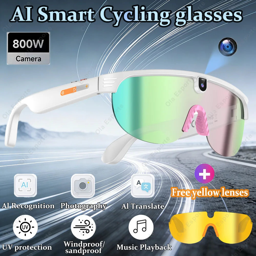 AI Smart Cycling Glasses Men 800W Camera Video with Translation Sunglasses Call Music 4K HD Color Change Sports Glasses 2026 New Peaceful Pleasures Health and Wellness Wh-Pk