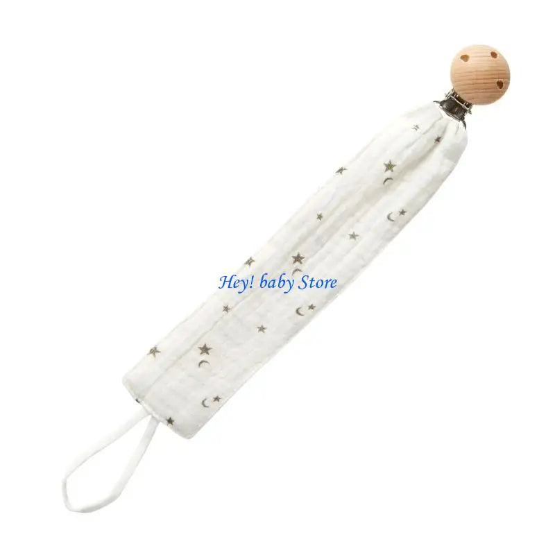 Baby Pacifier Clip Chain | Cotton & Wood Holder for Newborns