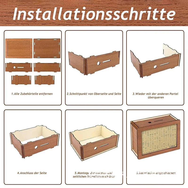 1000/2000/3000/5000/10000 Euro Money Box Piggy Bank Wood Money Bank Reusable Money Box with Saving Goal and Numbers Boxes Peaceful Pleasures Health and Wellness