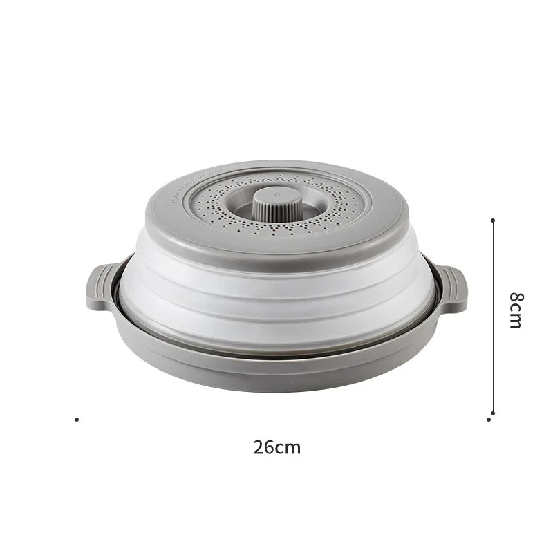 10.2 Inch Microwave Plate Cover 2 in 1 Cover As Splatter Guard Collapsible Lid for Plate Dish Bowl Multi-Purpose Kitchen Gadget Peaceful Pleasures Health and Wellness grey-With bottom