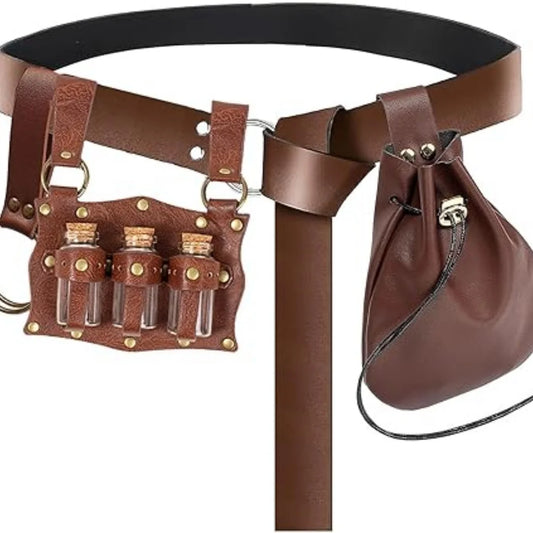 Renaissance Costume Accessories Belt Pouch Potion Bottles Leather Peaceful Pleasures Health and Wellness StyleH 4PCS