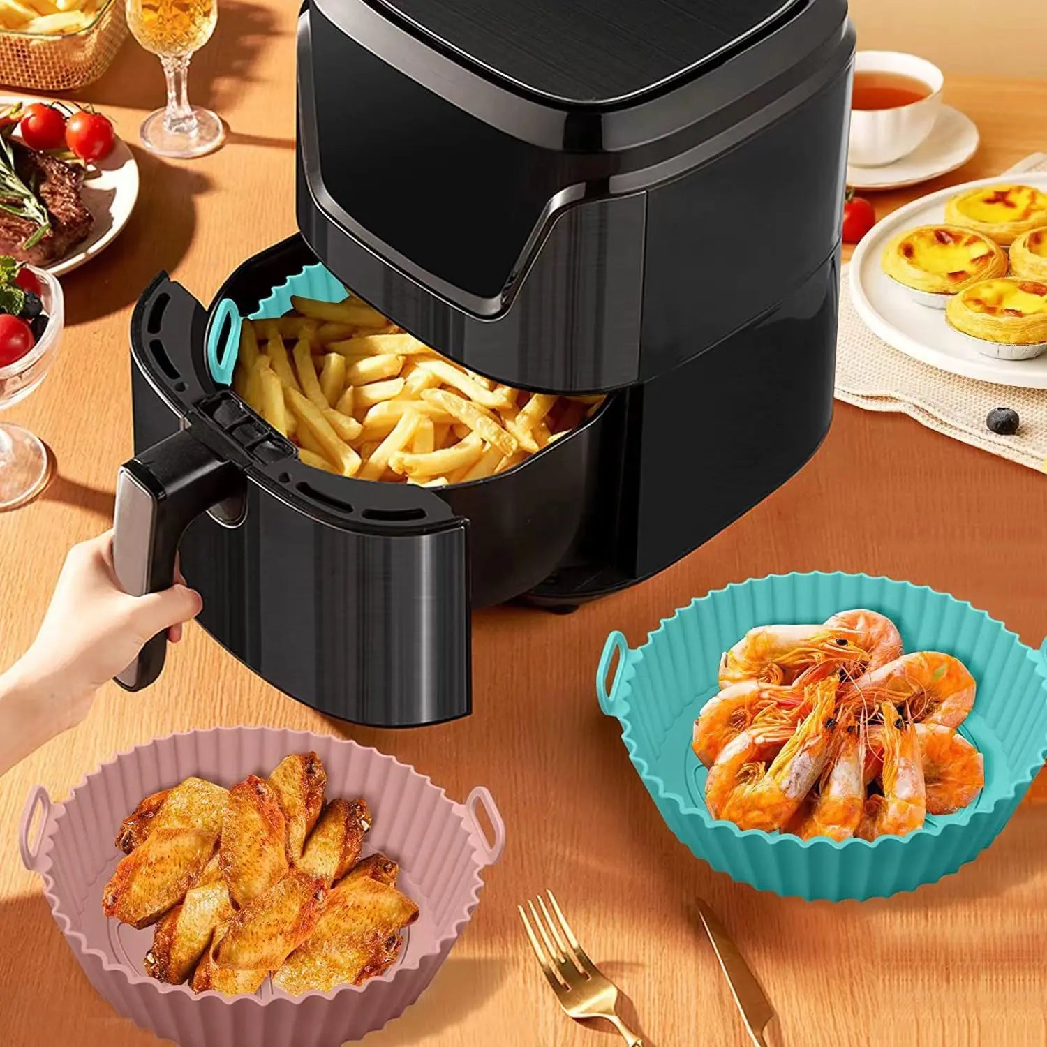 Air Fryer Silicone Liners Air Fryer Silicone Pot Reusable Silicone Air Fryer Liners Food Safe Non Stick Air Fryer Basket Accesso Peaceful Pleasures Health and Wellness