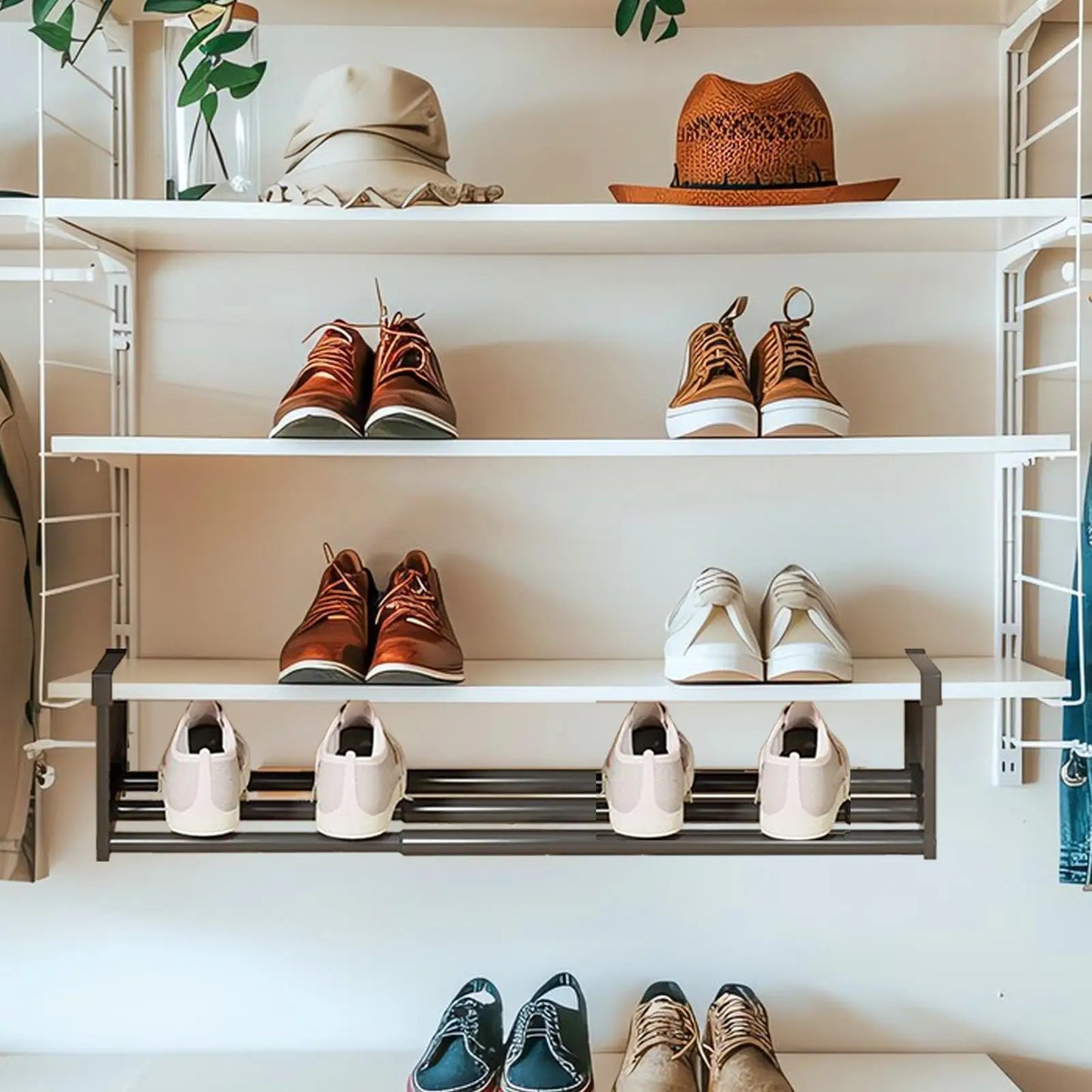 Expandable Closet Shoe Rack Adjustable Storage Organizer for Garage Dorm Room Hallway Entrance Entryway College Supplies Peaceful Pleasures Health and Wellness