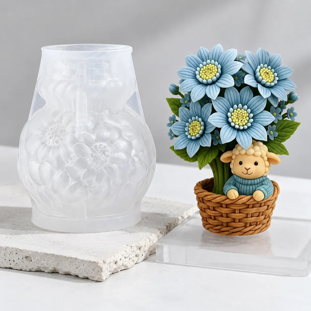 3D Sheep Flower Basket Silicone Candle Mold – DIY Craft