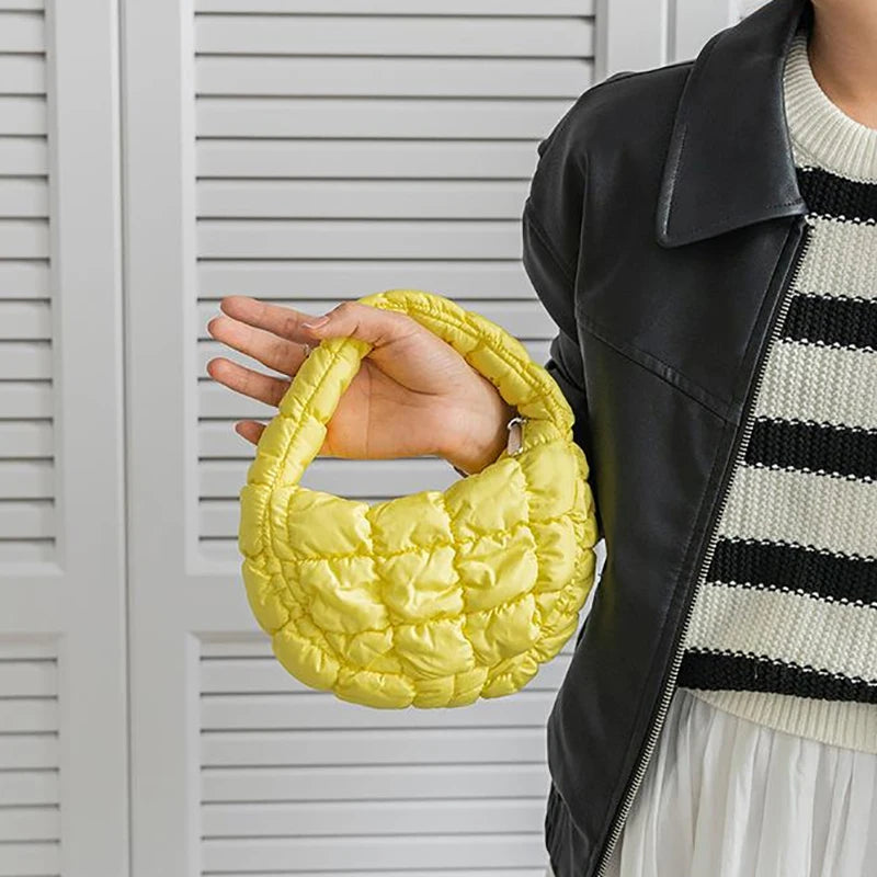 Mini Quilted Puffer Tote Bag | Circle Phone Purse & Key Pouch
