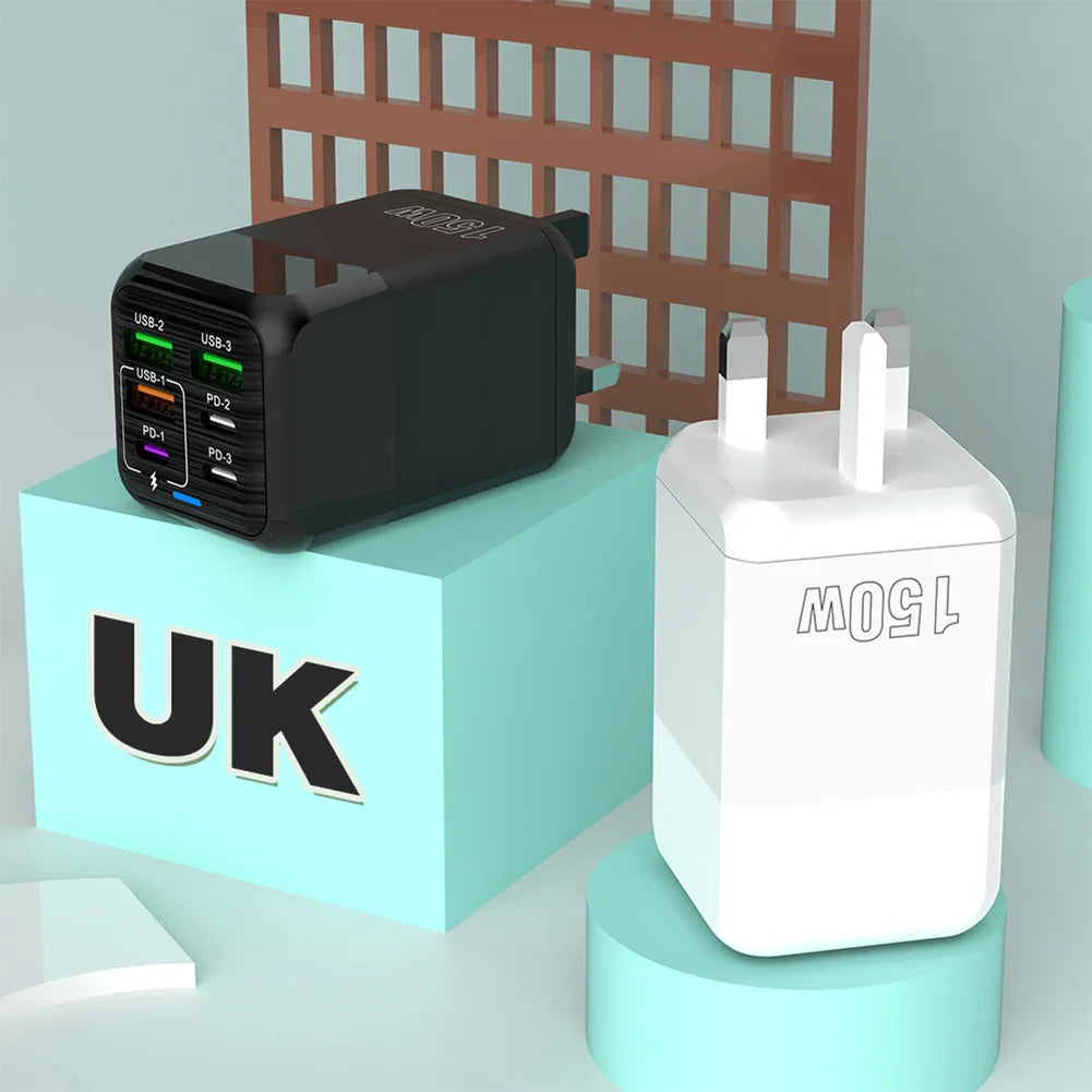 150W 6-in-1 Fast Charger | 3 USB + 3 USB-C PD Ports