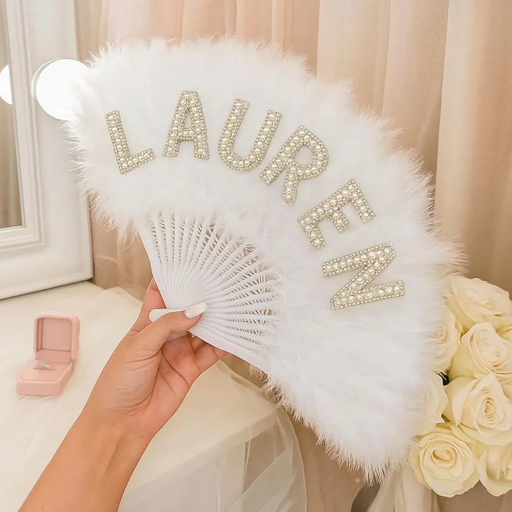Custom Fluffy Bridal Fan | Vintage Boho Wedding Fan & Gift