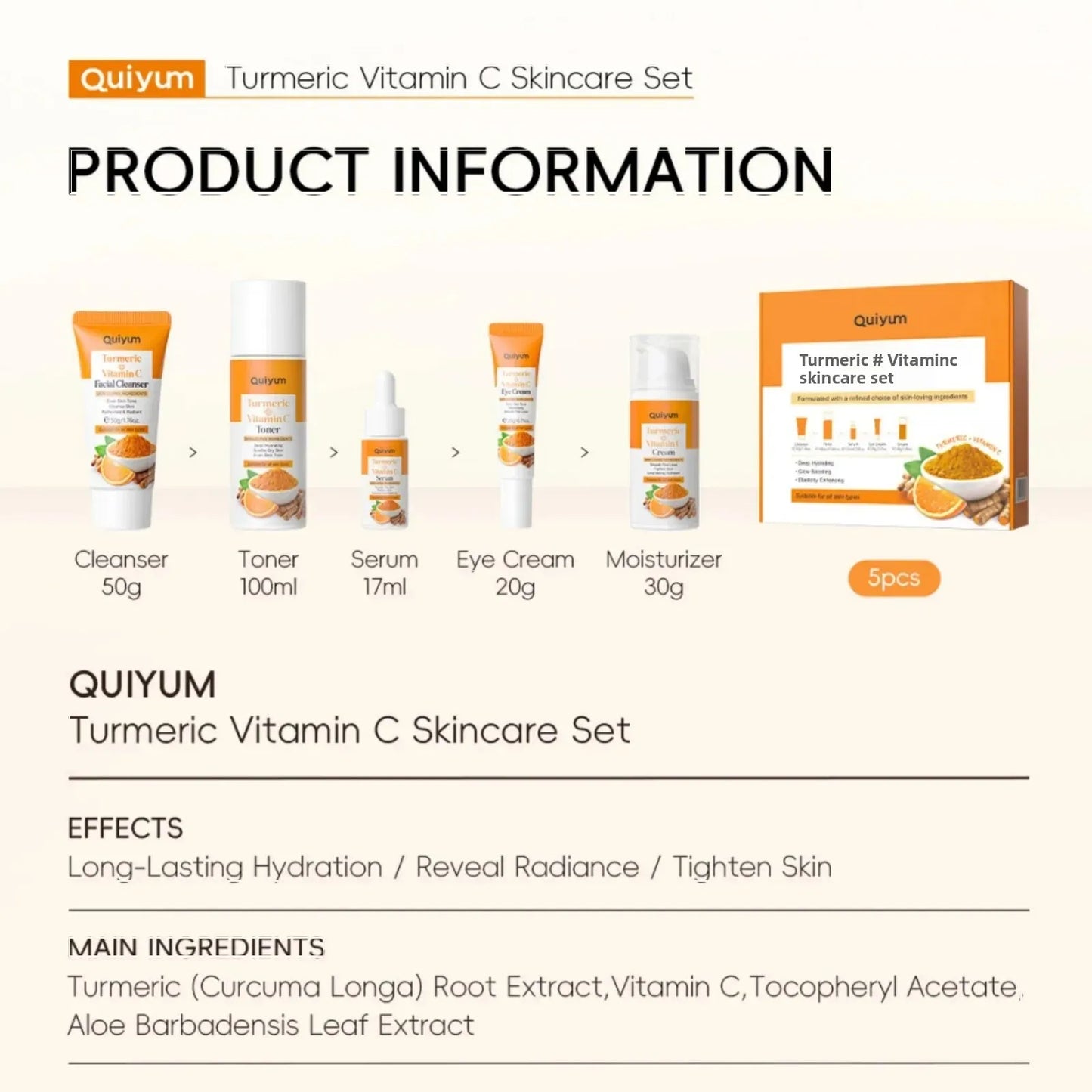 Vitamin C Turmeric 5-Piece Facial Skincare Set | Hydrate & Firm