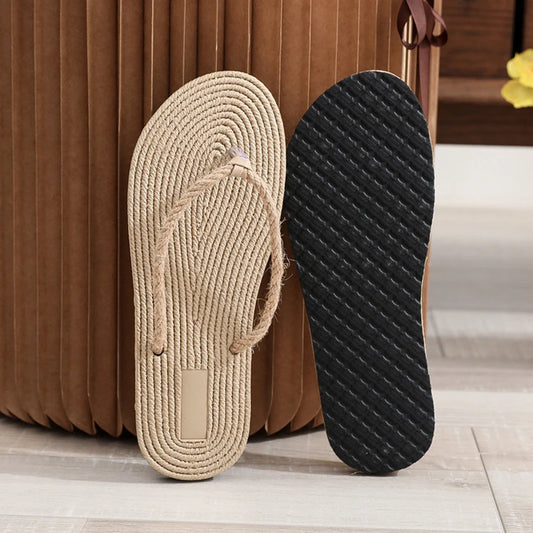 Women's Linen Flat Flip Flops – Comfy Indoor Home Slippers