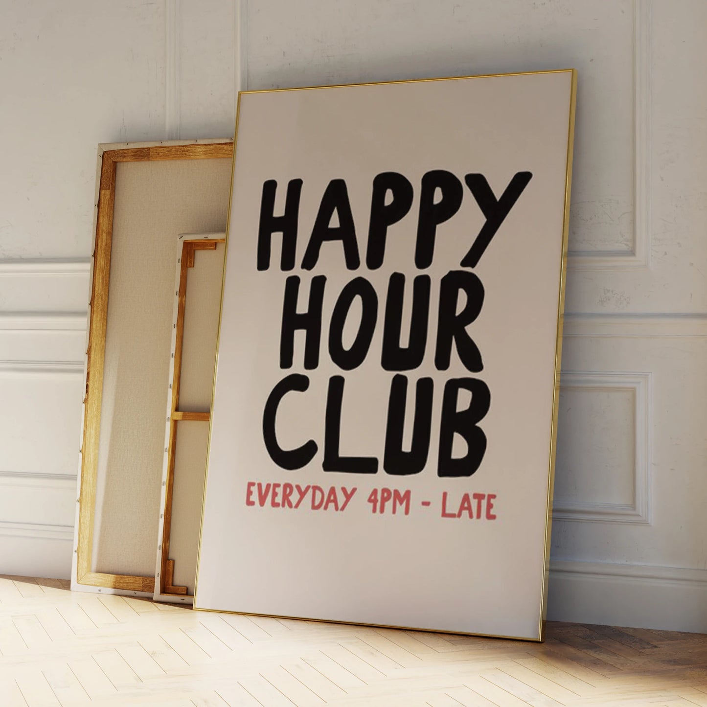 Happy Hour Club 4PM Quote Canvas Wall Art Print | Home Decor