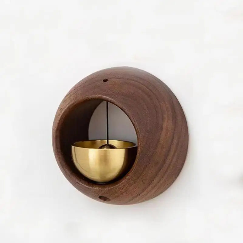 Creative Round Bell Black Walnut Wood Hanging Doorbell Wind Chimes Decor Wooden Magnetic Door Bell Entrance Opening Chime Peaceful Pleasures Health and Wellness