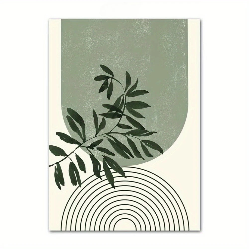 Bohemian Green Leaves & Flowers Abstract Canvas Wall Art
