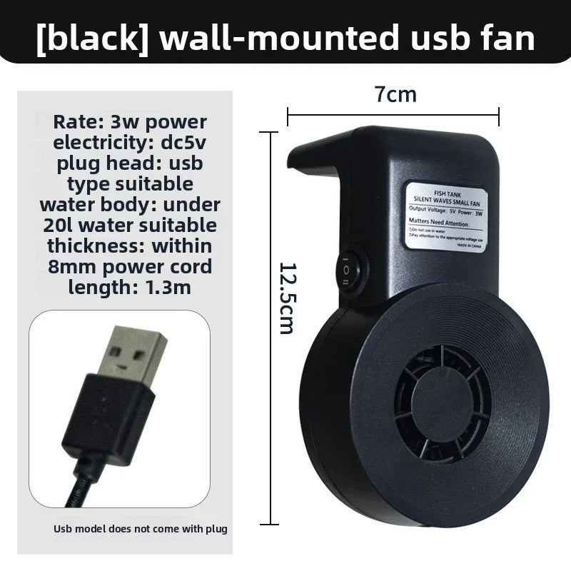 Lab-Tested Aquarium Chiller Fan, Dual Turbine USB Cooling System, 3W Temperature Control for Crystal Shrimp Tank & Dutch Style Peaceful Pleasures Health and Wellness 5V-3W black