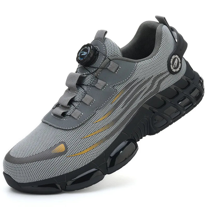 Rotary Knob Work Safety Shoes Anti-puncture Air-flying Woven Safety Shoes Construction Site Anti-slip Peaceful Pleasures Health and Wellness gray-1pair 42