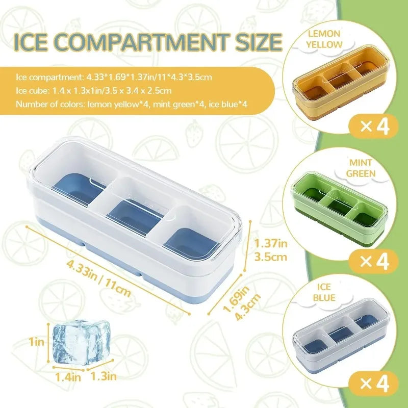 3-Compartment Silicone Ice Cube Tray with Lid – BPA Free