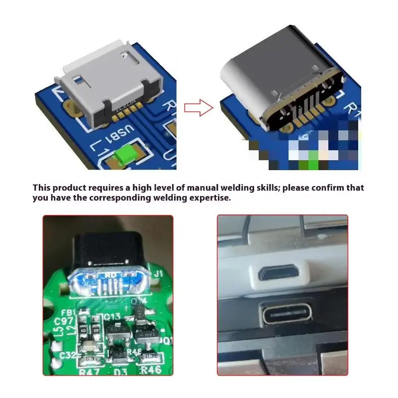2-Pack USB Type-C Female 5-Pin SMD Socket PCB Solder Connector