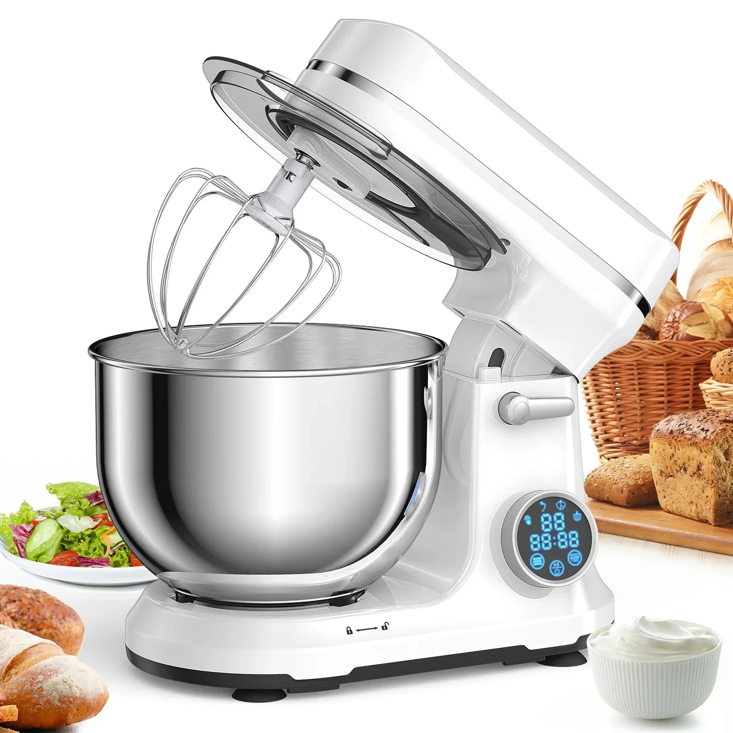 BioloMix 1200W Stand Mixer – 11-Speed, OLED Touch, Tilt-Head, 5L Stand Mixer BioloMix BM602E WHITE US Russian Federation