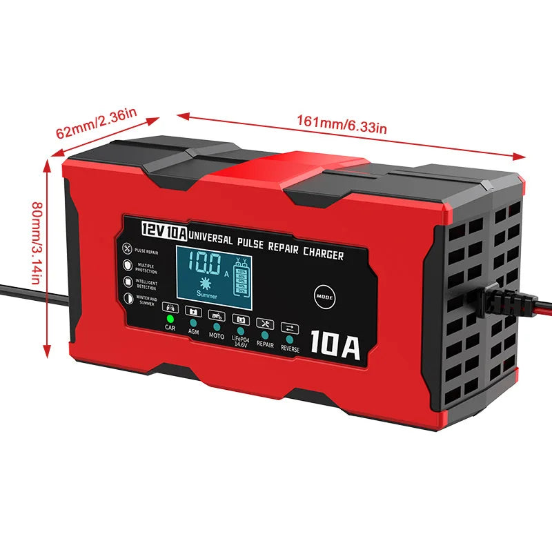 12V 10A Smart Battery Charger – LiFePO4, AGM, GEL & Lead Acid