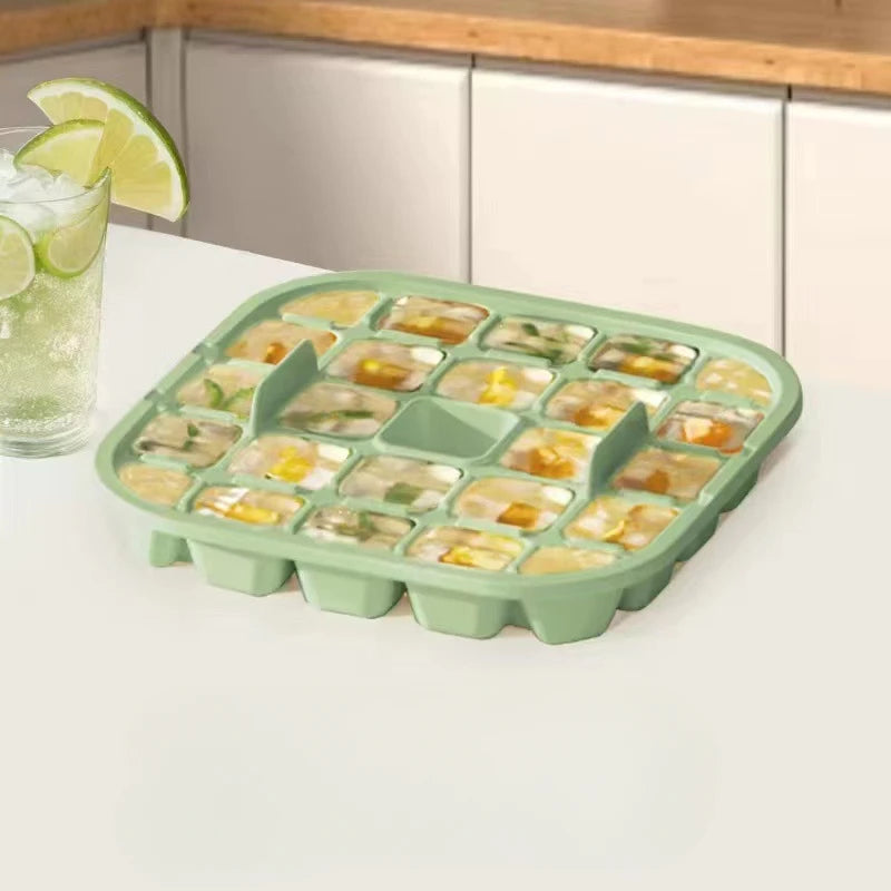 Food grade Press Type Silicone Ice Cube Mold Large Capacity Ice Storage Box Summer Household Ice Maker Home Kitchen Fridge Tools Peaceful Pleasures Health and Wellness Ice Plate - Green