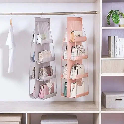 Hanging Handbag Organizer – 8 Pockets, Light Gray Peaceful Pleasures Health and Wellness