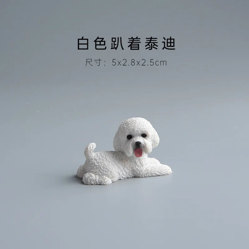 Simulation Poodle Dog Figures Puppy Model Resin Crafts Mini Animal Ornament Miniature Figurine Kawaii Dog Action Figures decor Peaceful Pleasures Health and Wellness White dog lie pron